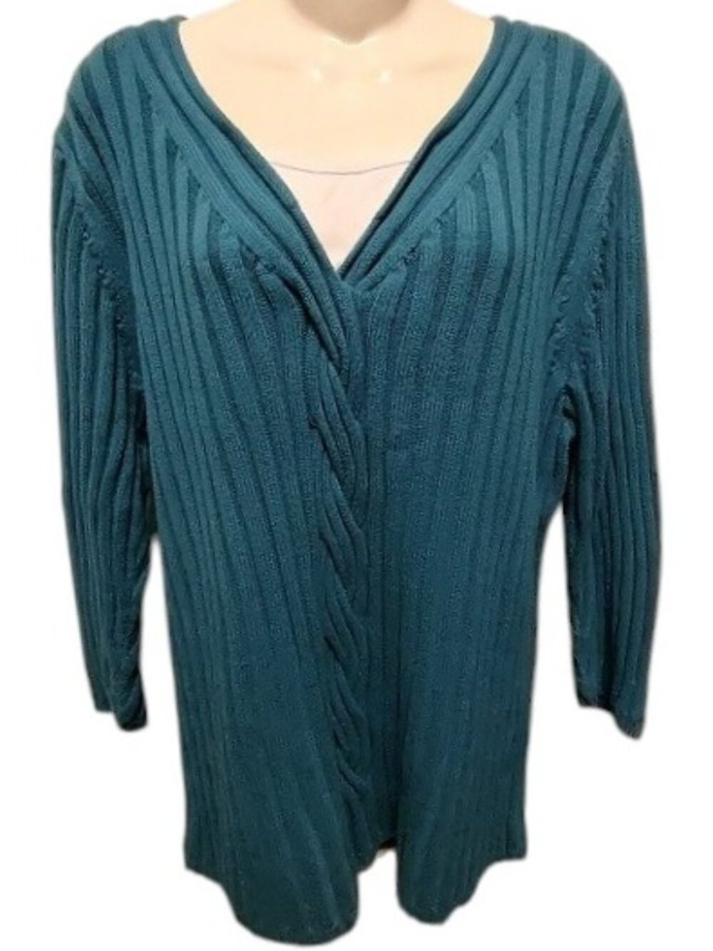 Classic Elements Cotton Teal Pullover Sweater with Built-In Modesty Panel 16-18W